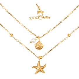 Mikovivi Shell Necklace for Women, Seashell Starfish Pearl Pendant Charm Jewelry Adjustable Beach Summer Necklace Decorations and Perfect Anniversary Birthday Gifts