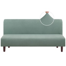 PrinceDeco Armless Futon Cover Stretch Sofa Bed Slipcover Protector Elastic Feature Rich Textured High Spandex Small Checks Jacquard Fabric Futon Cover, Machine Washable, Sage