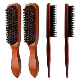 LGSFTBFS 4 Pack Boar Bristle Brush, Boar Bristle Hair Brush, Slick Back Hair Brush for Women Men, Wet Hair Brush, Rat Tail Comb, Teasing Comb Edge Beard Brush for Slicking Hair Beard