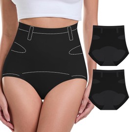 WANAFREE Women's 2 Pack Shapewear Tummy Control Panties Seamless High Waisted Underwear Body Shaper,2Black,X-Large