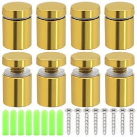 KtbeYTi 8 Pcs Golden Advertising Screw Nails 19 x 25 mm Stainless Steel Sign Standoff Screws, Standoff Fixings for Glass, Advertisement, with Screws and Rubber Plug