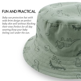 XIAOHAWANG Baby Boy Sun Hat Infant Toddler Dinosaur Bucket Hats Summer Baby Boys Beach Caps (Green Dinosaur, 48cm(6-12M))