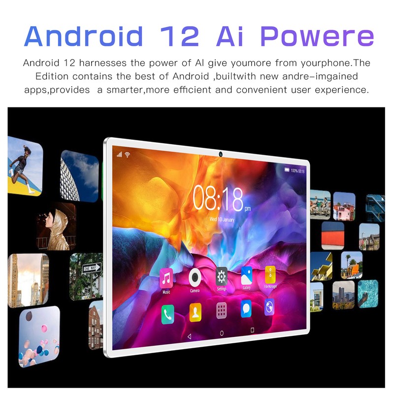 10.1in Tablet Silver 5G WiFi Calling for Android 12 6GB