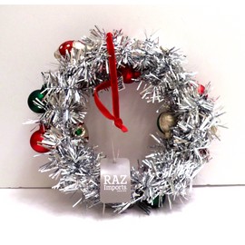 Raz Ornament and Silver Tinsel Retro Style Wreath Christmas RAZ Import