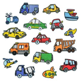 YFFSFDC Vehicle Patches, Set of 16, Car / Ship / Airplane / Motorcycle / Freight Car Embroidery Patch Applique Patches DIY Iron On Repair for Kids, Kindergarten, Nursery School, Boys, School Entrance,