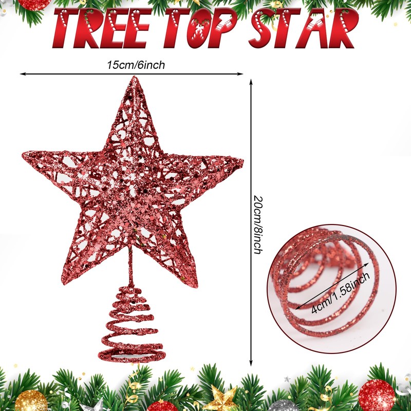 GXFCING Christmas Tree Topper Star Red Glitter Metallic Christmas Tree