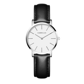 Garrulax Women's Ultra Thin Case Analogue Quartz Watch 36 mm, Silver, white surface, black leather, Strap.