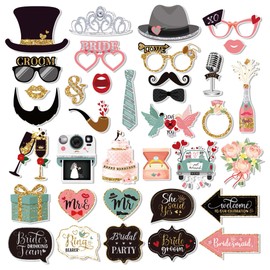 Wedding Photo Booth Props 36PCS Selfie Signs Wedding Party Supplies Decorations Cute Designs Bridal Shower Favors Pose Sign Kit Fun for Parties Accessories
