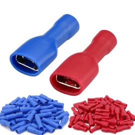 Female Fully Insulated Crimp Spade Connector 120 PCS 6.3mm 14-16AWG Wire Cable Electrica (60 pcs each in Blue and red)