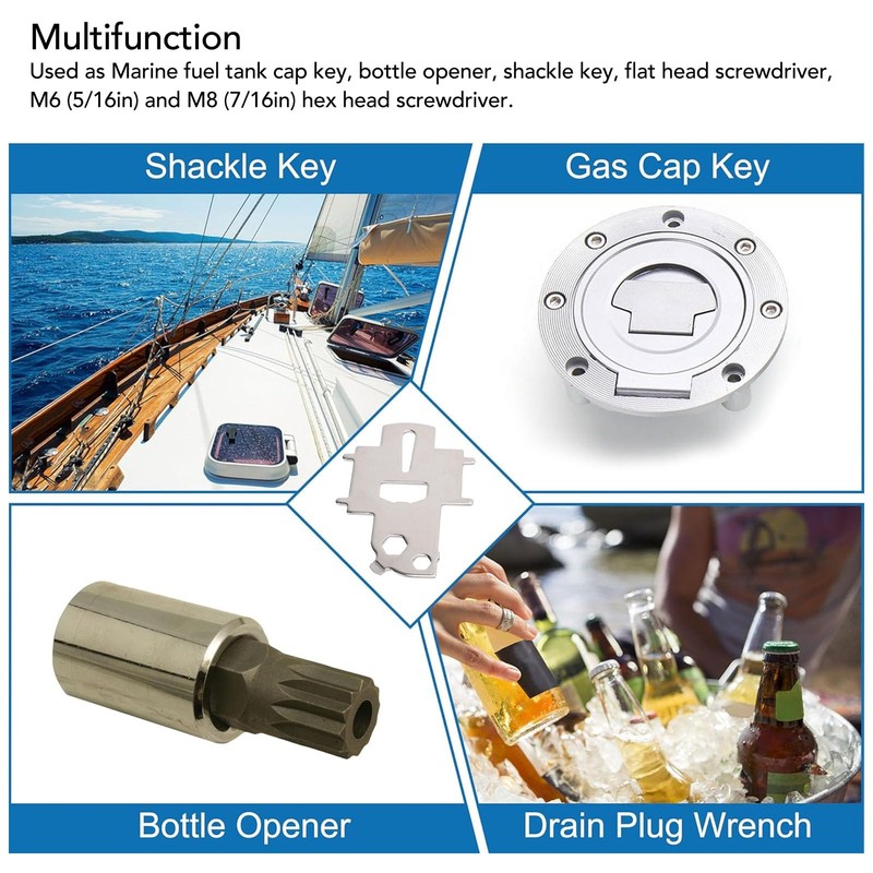 2 Pcs Gas Cap Key Stainless Steel Boat Fuel Tank