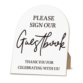 ANIANG Guest Book Desk Decor, Wedding Guest Book Sign, Wedding GuestBook Wood Arch Sign, Photo GuestBook WeddingReception Wooden Sign with Stand for WeddingGuest Reception Table Decor, 8x10 Inch