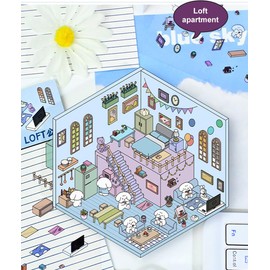 8Sets DIY 3D House Stickers Sticker Therapy Kit for Adults, Kids Fun DIY Stickers Scene 8 Theme Paper Craft Make Your Own Cafe Store Scrapbooking Book for Adult Relief Stress Pass The Time