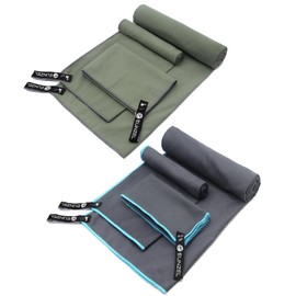 Eunzel 2 Set Quick Dry Camping Towel, Microfiber Travel Towel Super Absorbent Fast Drying Towel for Camping, Beach, Gym, Backpacking & Swimming(Two 3-Piece Towel Sets, Army Green/Grey)