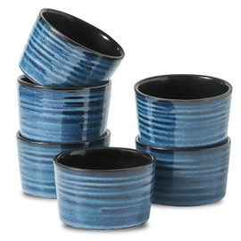 glowworm 8 oz Ramekins for Creme Brulee Souffle, Porcelain Custard Cups Ramekins for Baking, Oven Safe Modern Style Ramekins Bowls, Set of 6, Blue
