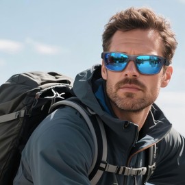 Joopin Polarized Sports Sunglasses Men Sun Glasses UV400 Protection Square Shades for Fishing Driving Running (Grey Blue)