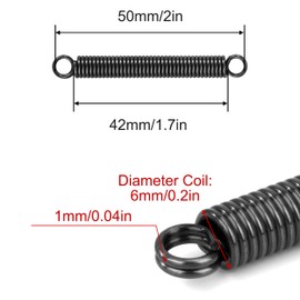 GUNGY Tension Springs with Hooks Piano Wire Tension Spring 50 mm Outer Diameter 6 mm Wire Diameter 1 mm Hook Angle 180 Degrees 2 Rounds Maximum Tensile Force 3.4 kg 1 x 6 x 50 mm Pack of 10