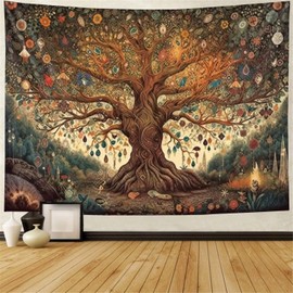 MiniInTheBox Tree of Life Wall Hanging Tapestry Decor Large Tapestrys Mural Aesthetic Sun and Moon Backdrop Blanket Colorful Tree Spiritual Wall Decor Ceiling Living Room Dorm Party