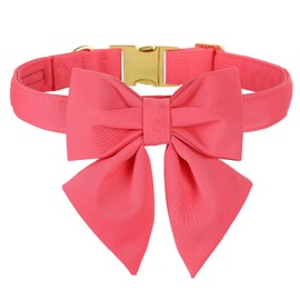 Maca Bates Dog Collar with Peach Pink Bow Bowtie for Dogs Solid Colors Sailor Bow Tie Adjustable Breakaway Girly Collars Birthday Gift for Small Medium Large XL Girl Female Boy Male Puppy Pet