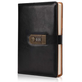 Diario de Cuero Vintage, Diario Personal, Diario con Candado, A5, 240 páginas, Regalo para Hombres y Mujeres, Cuaderno para Oficina, Estudio y Viajes (Negro)