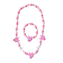 Meet-shop Wooden Children's Jewellery Set, Fox Friendship Bracelet, Fox Beads, Necklace and Bracelet, Gift for Girls, Birthday Party, Dress Up Costume Accessory