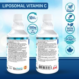 Bio Absorb Nutraceuticals Liposomal Vitamin C 1000mg. 250ml. 50 Servings of Liquid Vitamin C. Non GMO. Soy-Free. Vegan. Natural Orange Flavour.
