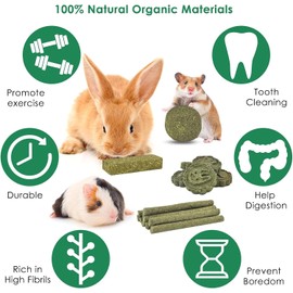 ERKOON 50Pcs Bunny Chew Toys, 100% Natural Timothy Hay Biscuit&Treats Sticks, Chew Toy for Teeth for Rabbit Chinchilla Guinea Pig Hamster Gerbil Squirrel, 17oz