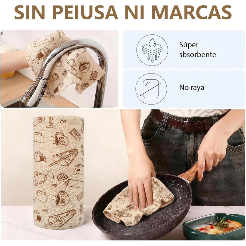 TOAO Rollo de Toallas de Microfibra, Paquete de 50, Rollo