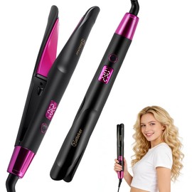 Inteloco Rizador de Cabello 2 en 1 Alisadora de Cabello, Placas de Cerámica, 130℃-230℃, 11 Ajustes de Temperatura, 360° Girar, para Alisar, Rizar y Sellar el Peinado, Control Antifrizz, Rosa Roja