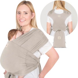 KeaBabies D-Lite Baby Sling - D-Lite Elastic Baby Sling Newborn, Easy to Put on Baby Carrier Newborn from Birth, Ring Carrier Baby Sling Without Tying (Stone Grey)