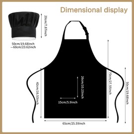 AIBAOBAO Kitchen Apron for Men Women, Chef's Hat and Apron Set, Adjustable Apron, Bib Apron with Pocket, Baking Apron Women, Cooking Apron Black, 70 x 65 cm, for Cooking, Baking, Kitchen, black