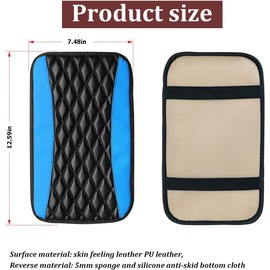 CGEAMDY Car Center Console Cushion Pad, Universal Leather Waterproof Armrest Seat Box Cover Protector,Comfortable Car Decor Accessories Fit for Most Cars, Vehicles, SUVs (Blue)