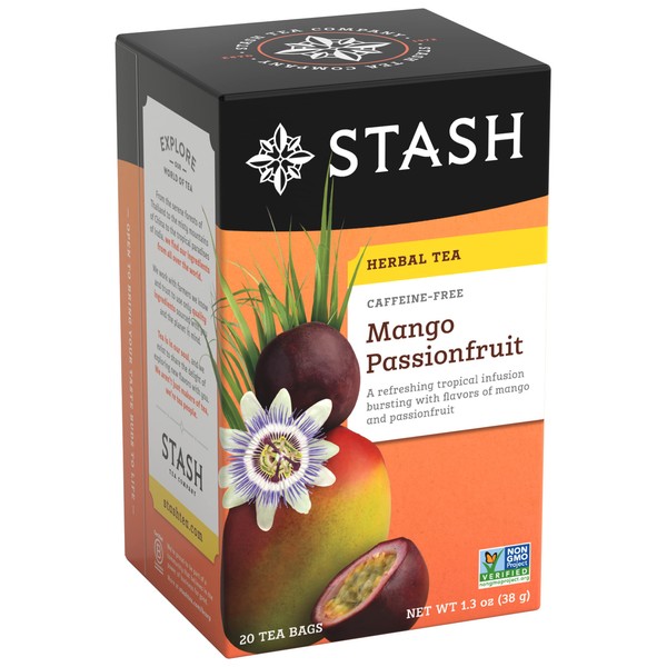 Stash Tea Mango Passionfruit Herbal Tea - Naturally Caffeine Free, Non-GMO Project Verified Premium Tea with No Artificial Ingredients, 20 Count (Pack of 6) - 120 Bags Total