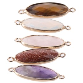 YYlingx 5 Pcs Natural Faceted Oval Stone Connectors Agate Crystal Stone Charms for DIY Jewelry Making