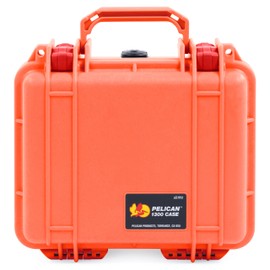 ColorCase Pelican Protector 1300 Case Orange - Small Size Waterproof Case with Pick & Pluck Foam & Convoluted Lid Foam - Red Latches