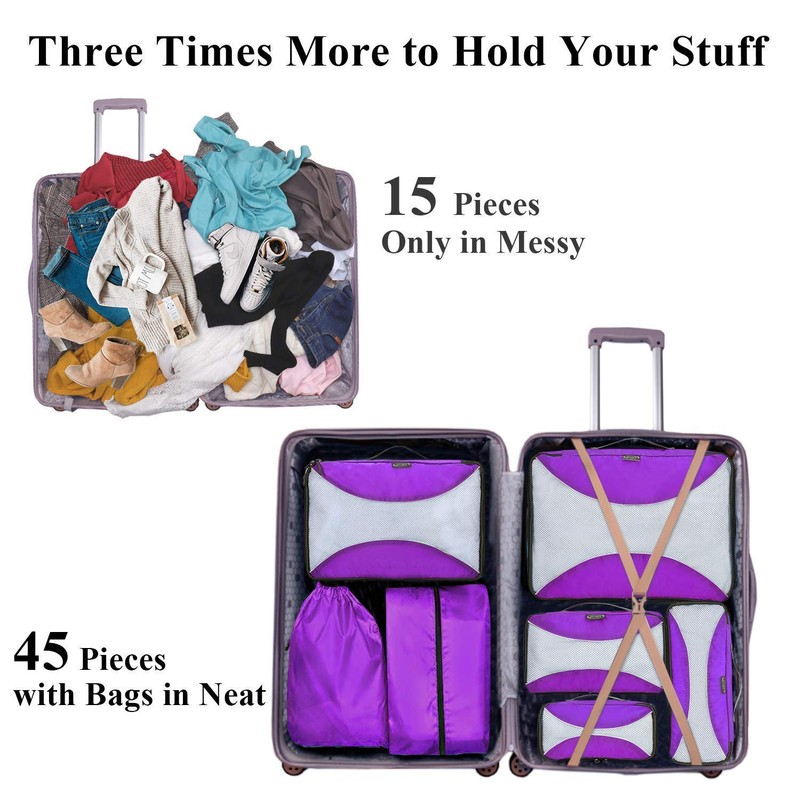 G4Free 7pcs Packing Cubes Value Set Suitcase Organiser for Travel