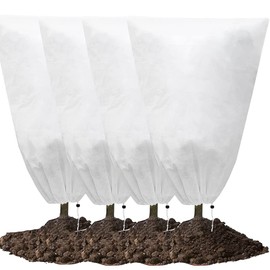 Pack of 4 Winter Protection Cover for Plants Plant Protection 80 x 100 cm Frost Protection Pot Plant Bag for Pot Plants with Zip Drawstring Winter Plant Protection Bag Plant Cover Frost Protection