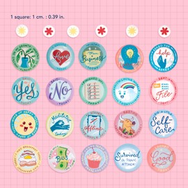 Navy Peony Mental Health Care Badges Stickers (Pack of 20) - Waterproof Large Round | Cute Stickers for Water Bottles, Journals, Scrapbooks