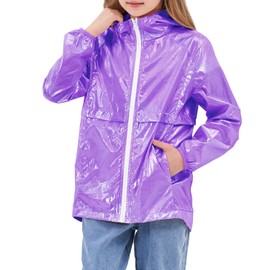 JESKIDS Girls Boys Rain Jacket Lightweight Waterproof Raincoat Breathable Windbreaker for Kids Outdoor Purple 12-13 Years