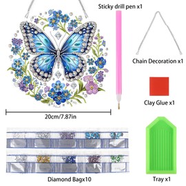 YYTECH Diamond Painting Pendant, Easter 5D Diamond Painting Window Pictures with Chain, DIY Diamond Painting Easter Butterfly Spring Decoration for Entrance and Window Wall Decor