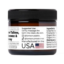 Santa Cruz Paleo Beef Tallow Moisturizer with Beeswax & Honey – Nourishing Natural Balm for Face, Hands, and Body – Hydrates, Soothes & Protects Skin