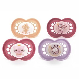 MAM Original Day & Night Soothers | 6-18 Months | 4 Pack | Includes 2X Glow in The Dark Dummies | Orthodontic Design | Baby Accessories | Pink (Various Designs)