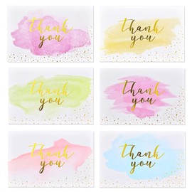 Thank You Cards, Pack of 12 Watercolour Greeting Cards with Envelopes and Sticker Set, Thank You Cards, Folding Cards, Greeting Cards for Wedding, Birthday, Baby, Christening Party (15 x 10 cm)