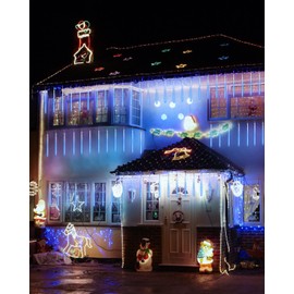 Blue 20 Tubes Meteor Shower Icicle Lights 480 LED Raindrop Lights with Timer Function Cascading Lights Falling Rain Lights for Holiday Party Christmas Decorations