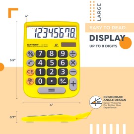 CATIGA Desktop Calculator 8 Digit with Solar Power and Easy to Read LCD Display, Big Buttons, for Home, Office, School, Class and Business, 4 Function Small Basic Calculators for Desk, CD-8185