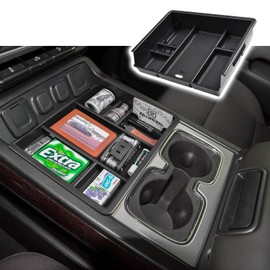 RUNROAD Center Console Organizer Compartment Tray Compatible with Chevy Silverado/GMC Sierra 1500(2014-2018) and Silverado/Sierra 2500/3500HD(2015-2019), Full Console w/Bucket Seats ONLY, Black