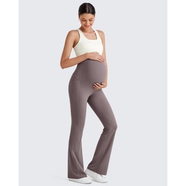 G4Free Pregnancy Pants Flare Over The Bump Maternity Flare Leggings with Pockets Work Casual Yoga Bootcut Lounge Pants (Taupe,M,29")