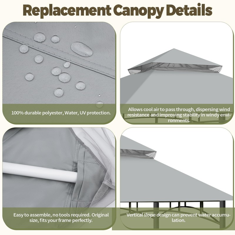 Replacement Canopy Top for Target Madaga Gazebo Model L-GZ136PST (Gray)
