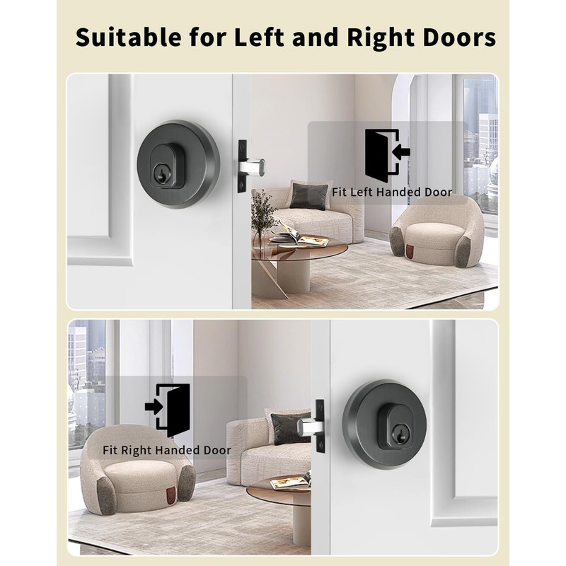 Double-Sided Keyed Round Deadbolt Lock - Matte Black, Exterior Door