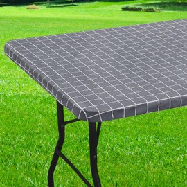 Spotjoy Rectangle Table Cloth, Elastic Fitted Flannel Backed Plastic Table Covers, Waterproof Vinyl Tablecloths for Picnic, Camping, Indoor and Outdoor (Grey, 30 x 48 inch)