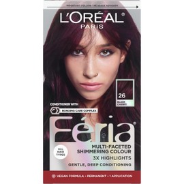 L’Oreal Paris Feria Multi-Faceted Shimmering Permanent Hair Color, High Intensity Hair Dye for 3X Highlights, 26 Black Cherry (Deepest Magenta), 1 Hair Dye Kit